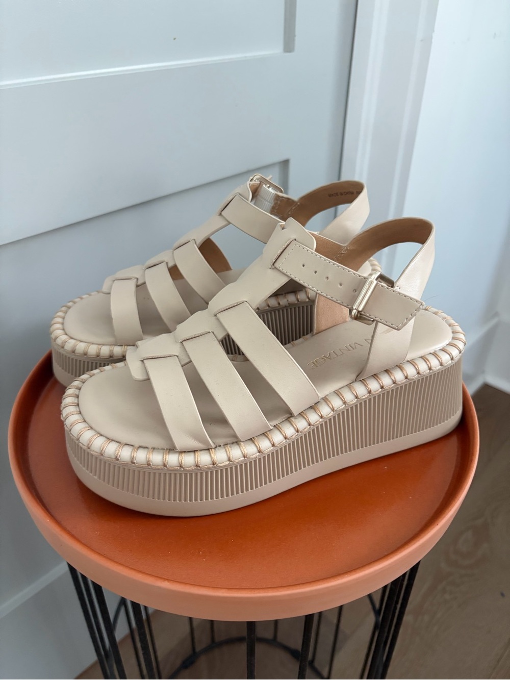 Crown Vintage Platform Fisherman Sandals in Cream with Buckle Strap
